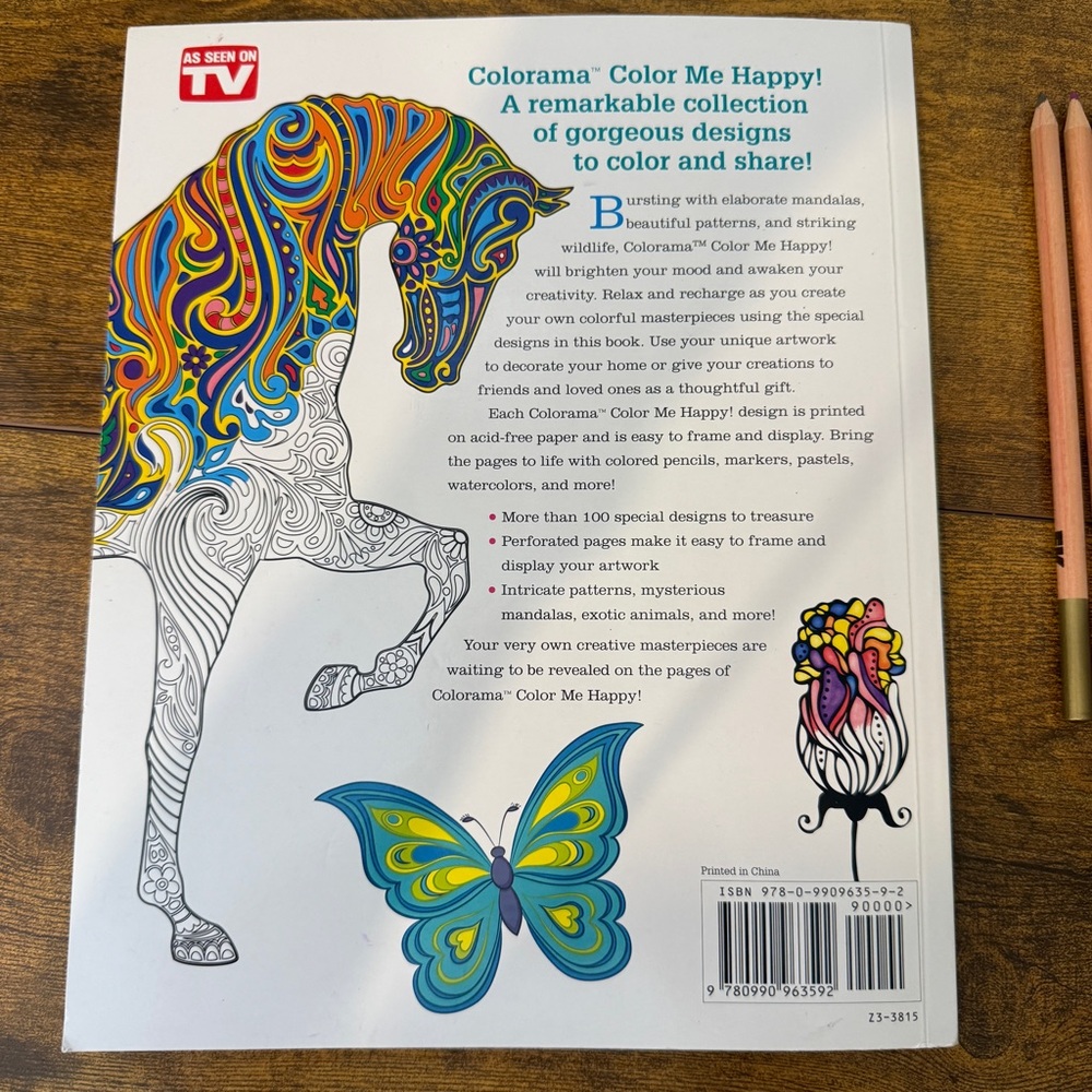 Colorama Adult Coloring Book Color Me Happy 50 Pg Bonus EK 16Pc Color Pencil Set - Picture 8 of 8